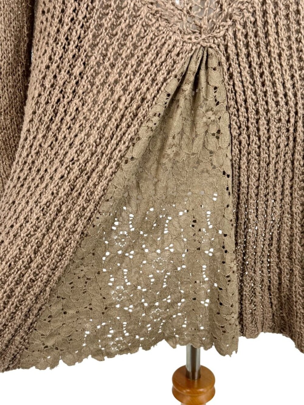 Anthropologie Brown Lace Trim Knit Cardigan Sweater S | Boho Grunge Fairycore - Picture 8 of 16